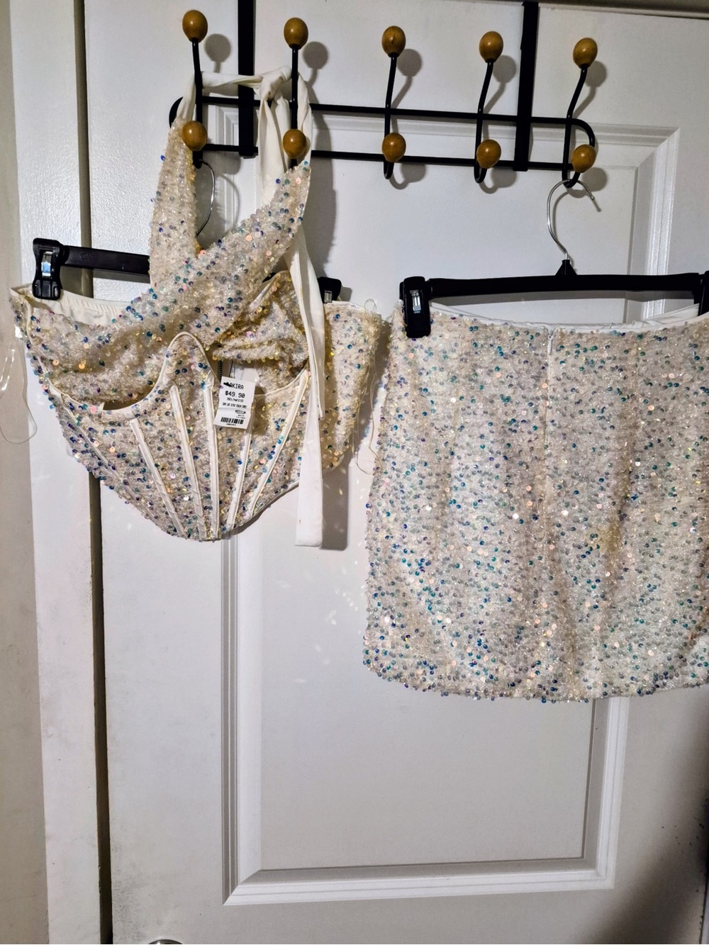 Akira set size S Embellished Ivory Sequin Corset Top & Mini Skirt Set